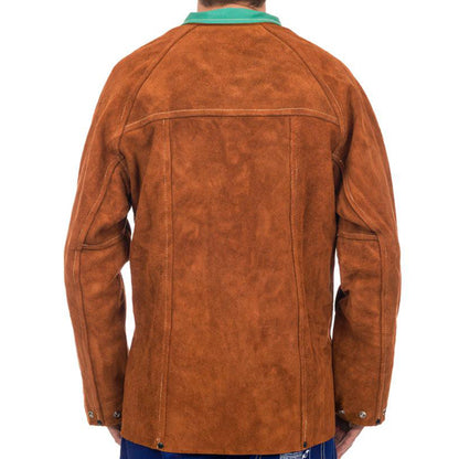 Veste de soudage brune en cuir croûte bovin