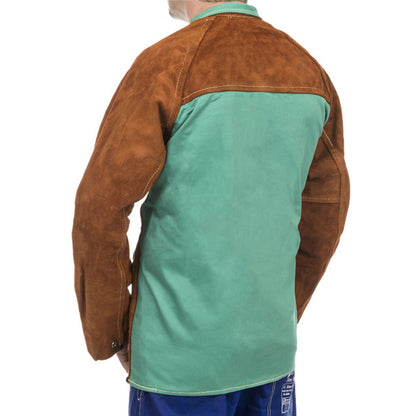 Veste de soudage brune en cuir croûte bovin avec dos en proban