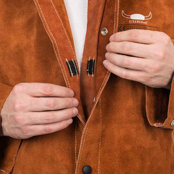 Veste de soudage brune en cuir croûte bovin avec dos en proban