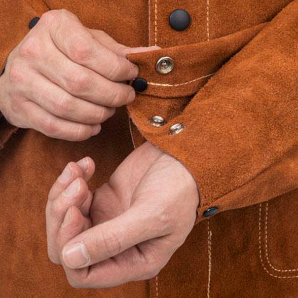 Veste de soudage brune en cuir croûte bovin avec dos en proban