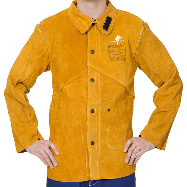 Veste de soudage jaune en cuir croûte bovin
