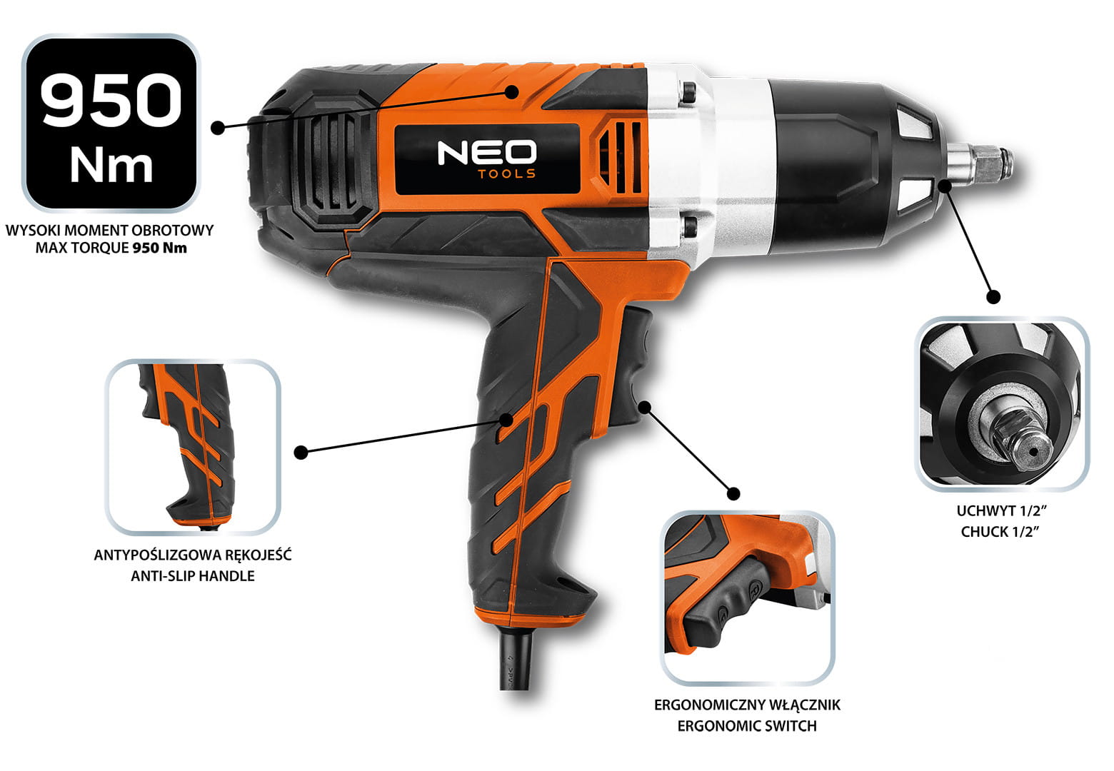 Neo Tools Clé à chocs électrique 1020 W 950 Nm - Le Comptoir du Soudeur