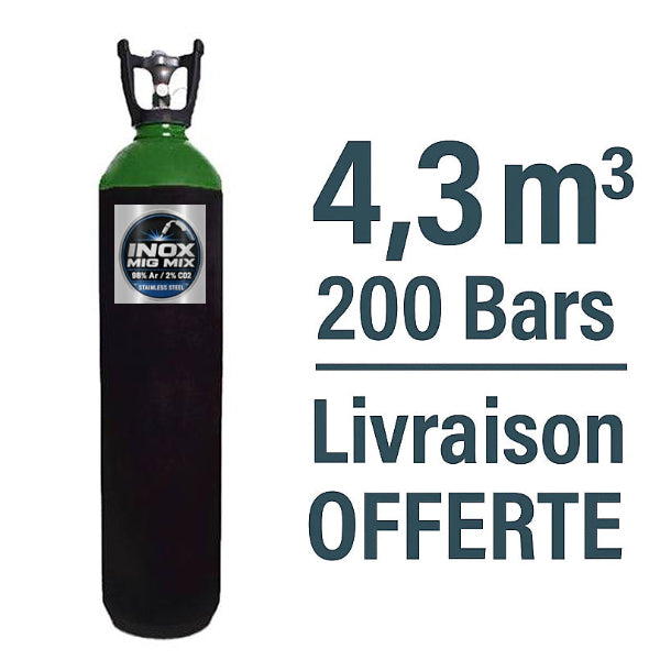 Bouteille Gaz de soudure Argon/CO2 (2% de CO2 pour soudure INOX) Sans Contrat B20 4,3m³ - Rechargeable Livraison Offerte (Copie)