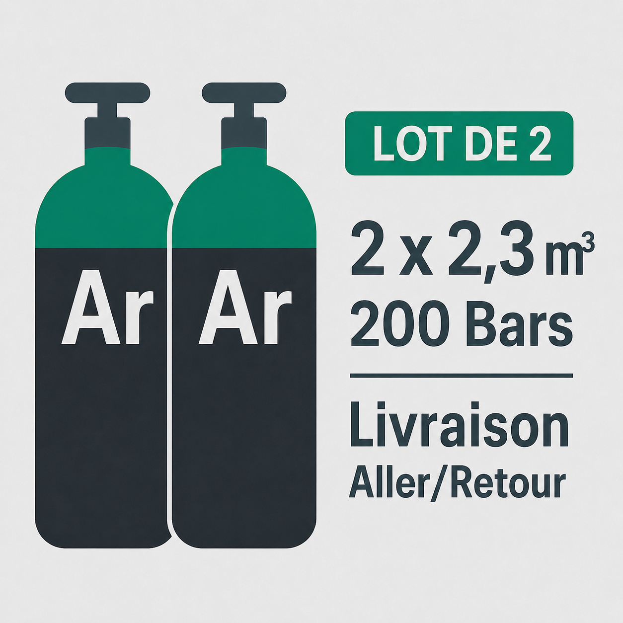 Lot de 2 Recharges bouteille Gaz de soudure Argon, 2.3 m³ - Transport A/R inclus