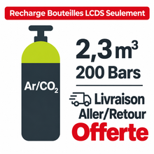 Recharger ma bouteille LCDS Gaz de soudure Argon CO2 B10, 2.3 m³ - Transport A/R inclus