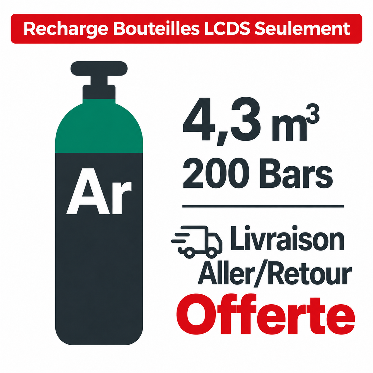 Recharger ma bouteille LCDS Gaz de soudure Argon B20, 4.3 m³ - Transport A/R inclus