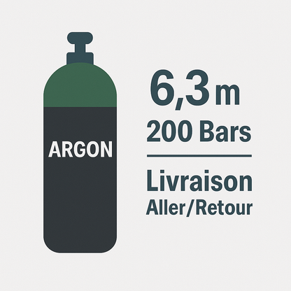 Recharge Bouteille Argon B30 – 6,3 m³ – 200 Bars – Livraison Aller/Retour Incluse
