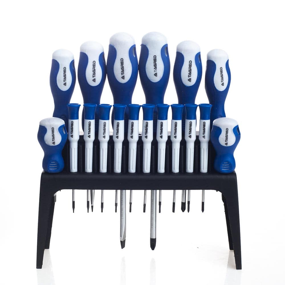 Jeu de tournevis 18el PH, PZ, TORX, plat, cruciforme sur support, Cr-V - Le Comptoir du Soudeur