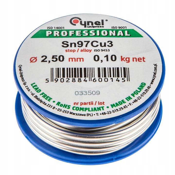 Soudure 97%SN 3%CU fil 2.5mm 100g - Le Comptoir du Soudeur