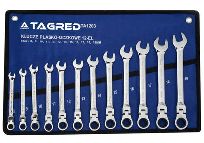 Tagred Clé mixte avec articulation et cliquet 12 pcs. 8-19 mm, sur étrier, CrV - Le Comptoir du Soudeur
