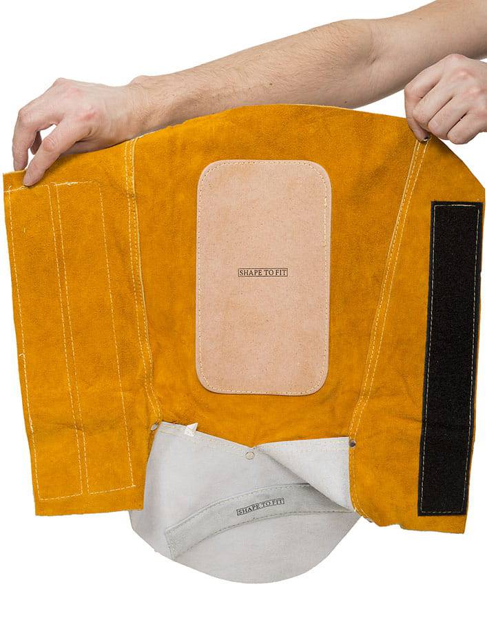 Weldas Golden Brown™ Protège-jambes de soudage en cuir avec coussin fendu en cuir de vache (paire), 36 cm L - Le Comptoir du Soudeur