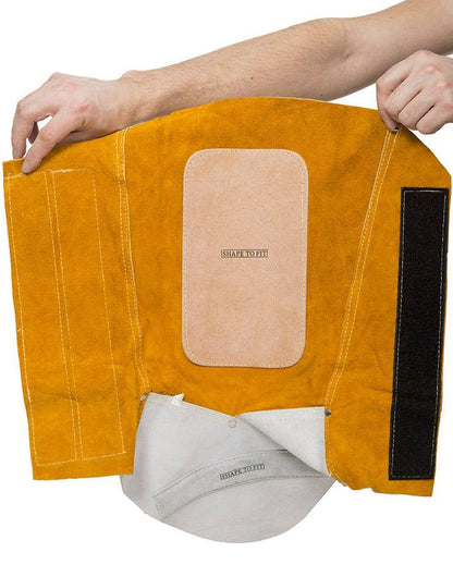 Weldas Golden Brown™ Protège-jambes de soudage en cuir avec coussin fendu en cuir de vache (paire), 36 cm L - Le Comptoir du Soudeur