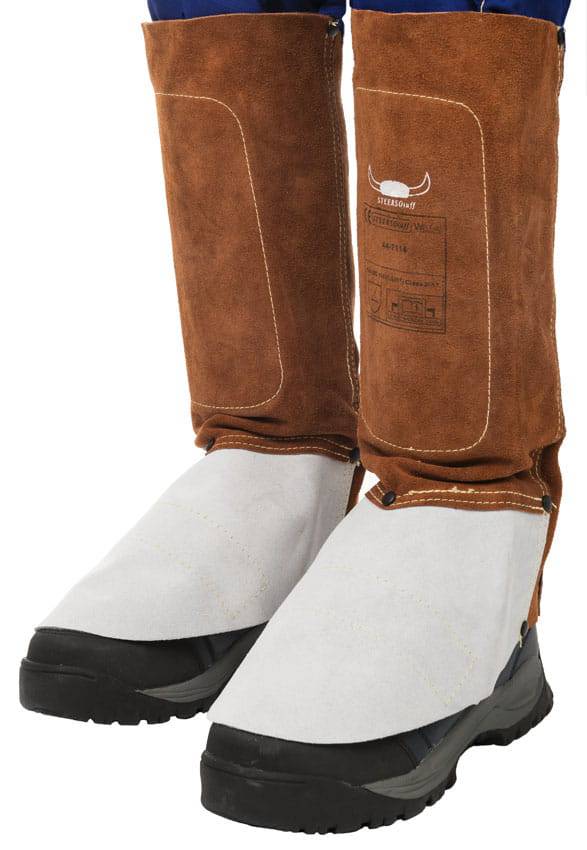 Weldas Lava Brown™ Protège-jambes de soudage en cuir avec coussin fendu en cuir de vache (paire), 36 cm L - Le Comptoir du Soudeur
