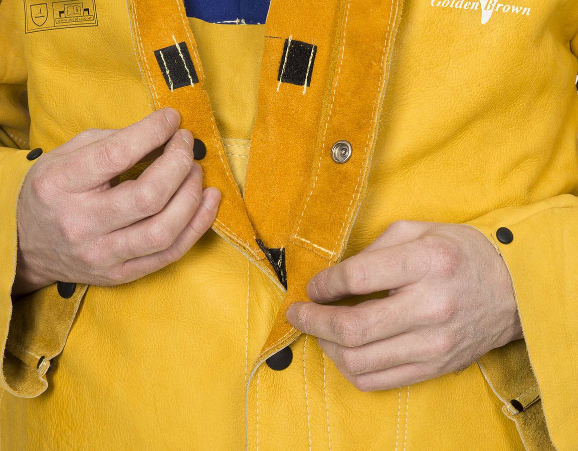 Weldas Golden Brown™ Veste de soudage en cuir de vachette pleine fleur - Le Comptoir du Soudeur