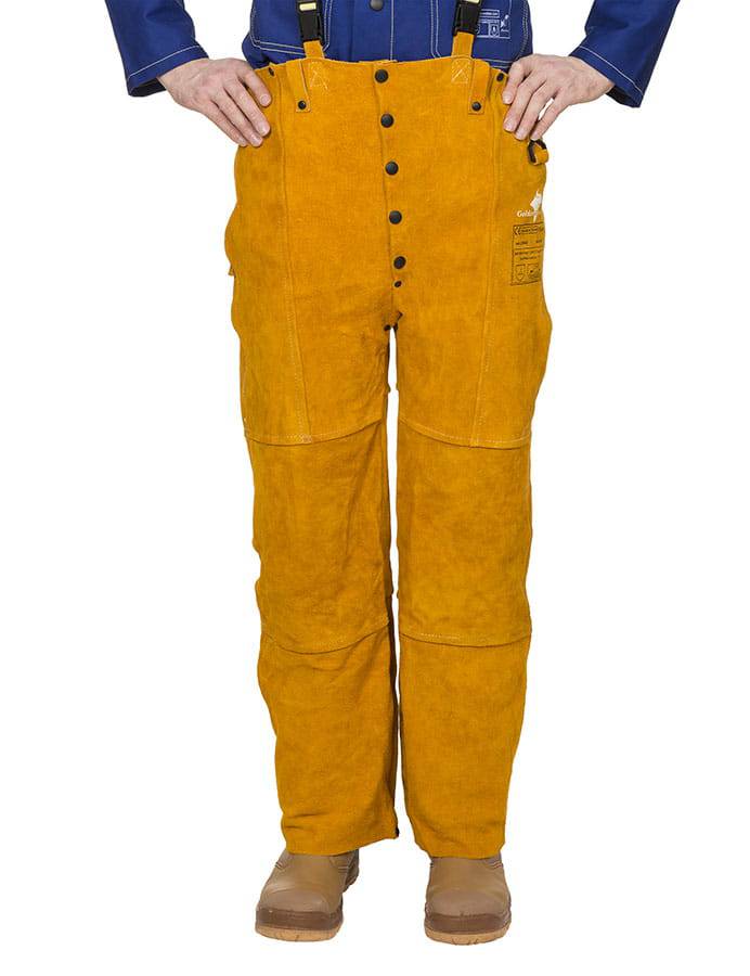 Weldas Golden Brown™ Pantalon de soudage en cuir fendu de vache - Le Comptoir du Soudeur