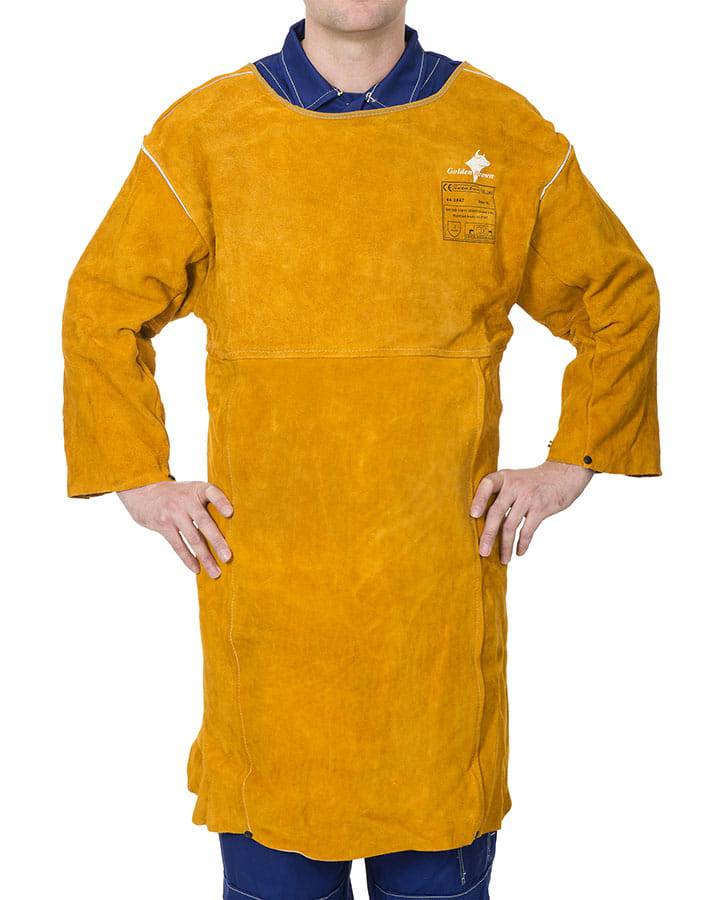 Weldas Golden Brown™ Tablier de soudage en cuir avec manches fendues de vache - Le Comptoir du Soudeur