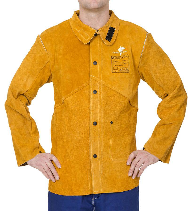 Weldas Golden Brown™ Veste de soudage en cuir fendu avec dos en coton ignifuge - Le Comptoir du Soudeur